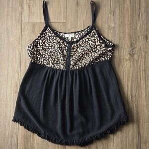 Umgee Leopard Print Spaghetti Strap Linen Blend Tank Top